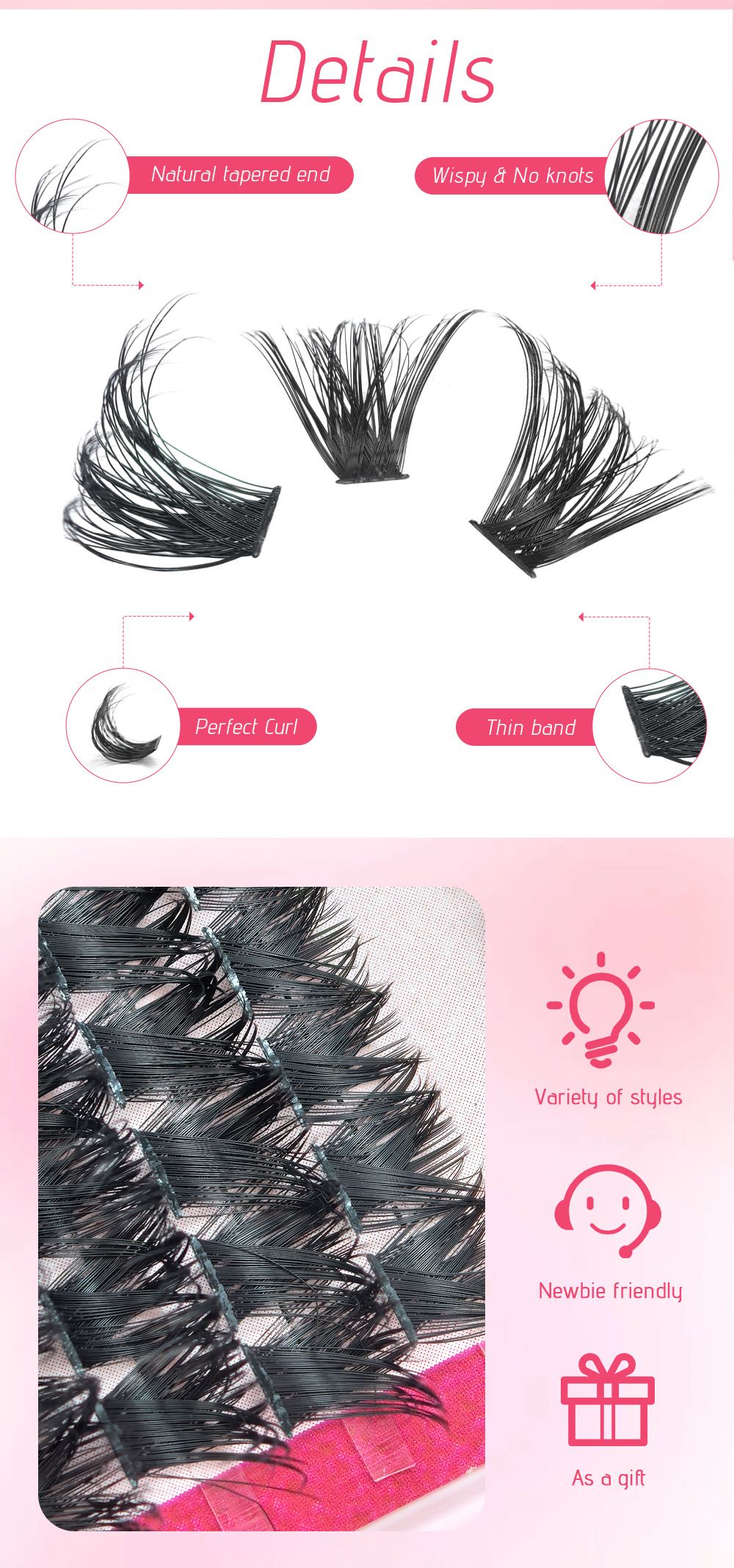 80D/100D/120D Hot-melt Multi-hairs Natural Female Eyelashes Thick False Eyelashes clusters False eyelashes Natural thick false eyelashes view 10