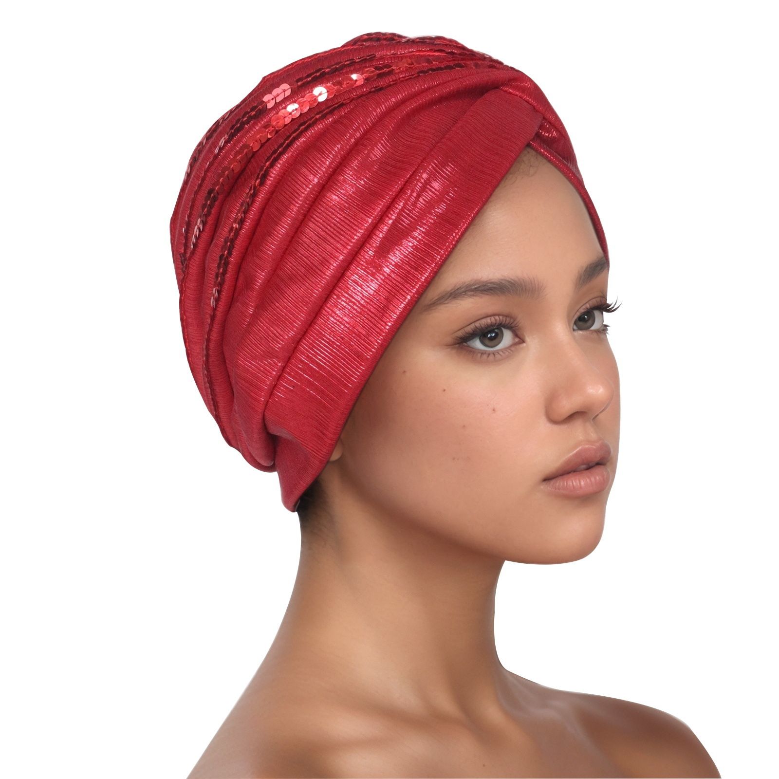 Traditional South American Muslim black hooded hat embroidered nail drill leisure hooded hat cotton solid folds muslim turban scarf women islamic inner hijab caps Arab wrap head hats mujer