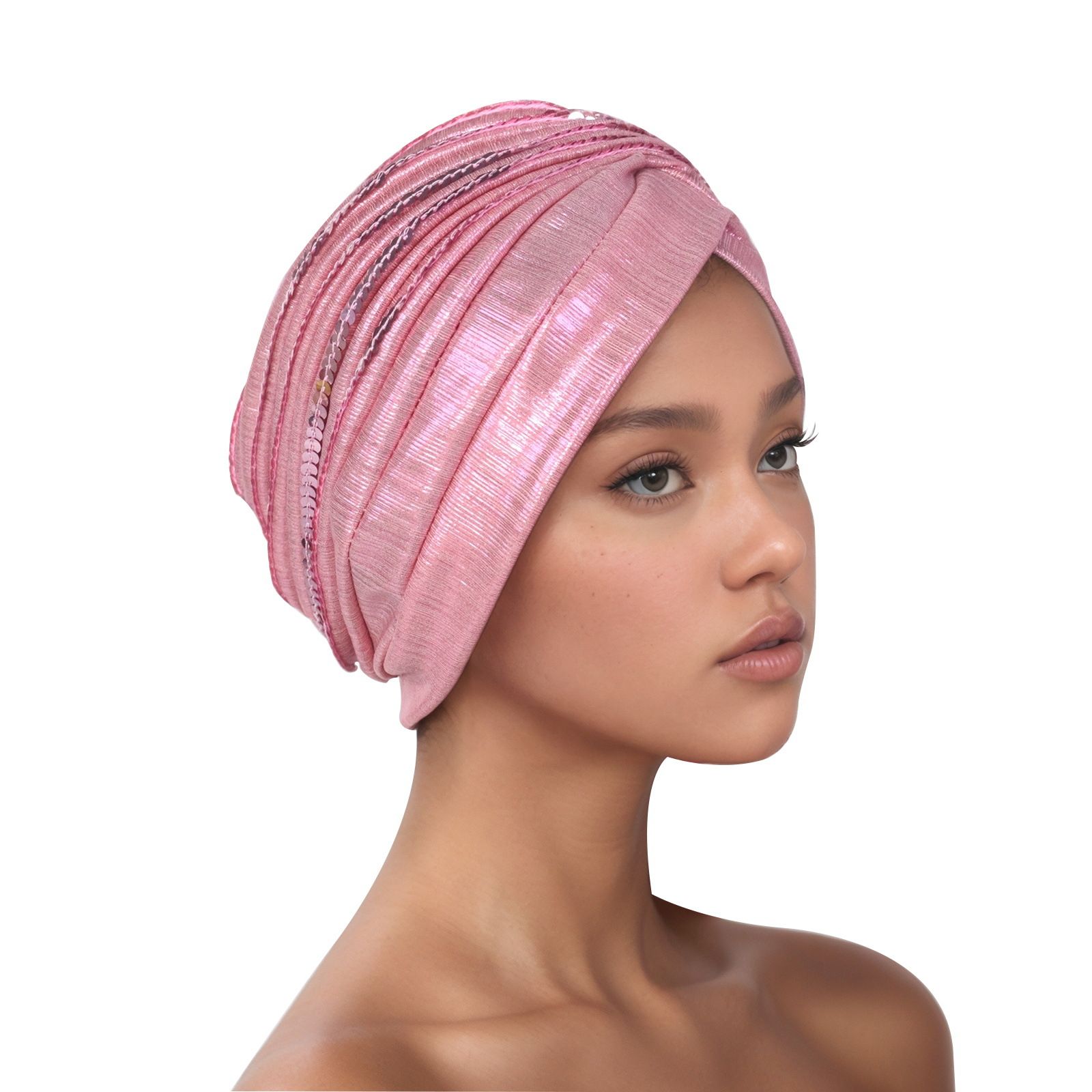 Traditional South American Muslim black hooded hat embroidered nail drill leisure hooded hat cotton solid folds muslim turban scarf women islamic inner hijab caps Arab wrap head hats mujer
