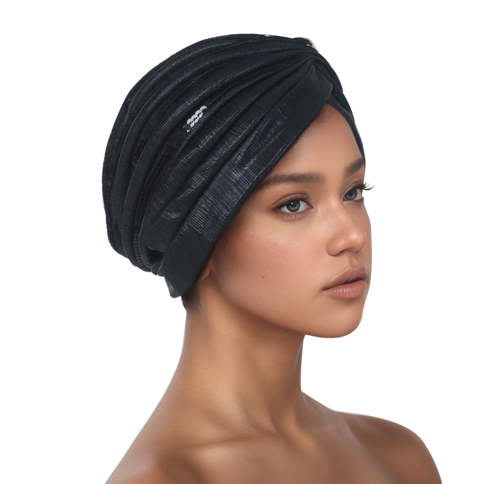 Traditional South American Muslim black hooded hat embroidered nail drill leisure hooded hat cotton solid folds muslim turban scarf women islamic inner hijab caps Arab wrap head hats mujer