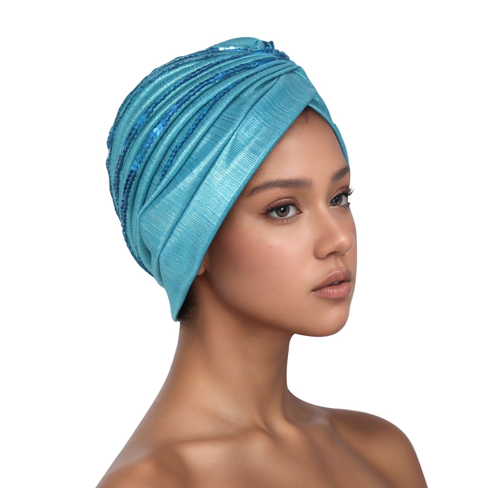 Traditional South American Muslim black hooded hat embroidered nail drill leisure hooded hat cotton solid folds muslim turban scarf women islamic inner hijab caps Arab wrap head hats mujer