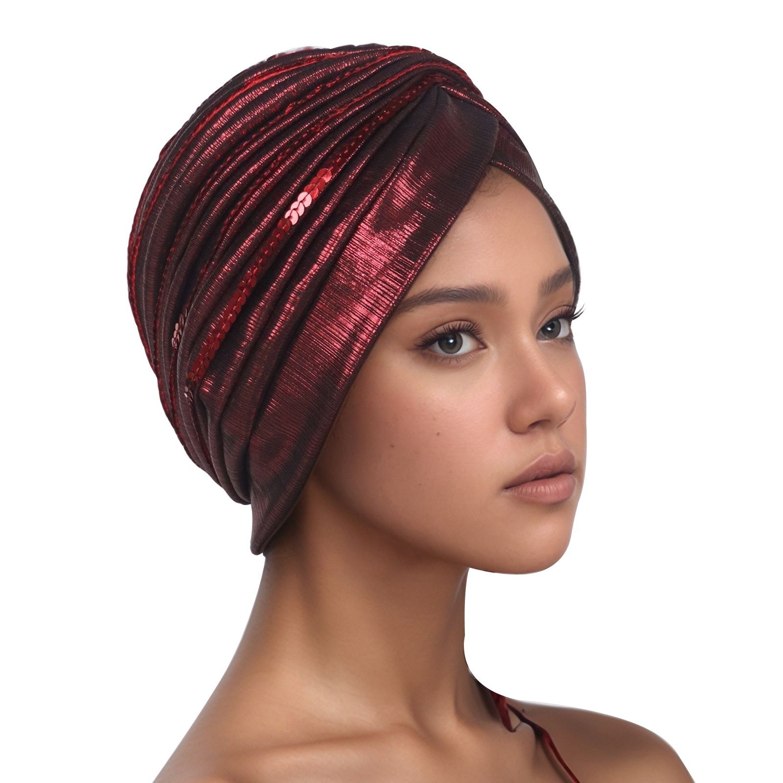 Traditional South American Muslim black hooded hat embroidered nail drill leisure hooded hat cotton solid folds muslim turban scarf women islamic inner hijab caps Arab wrap head hats mujer