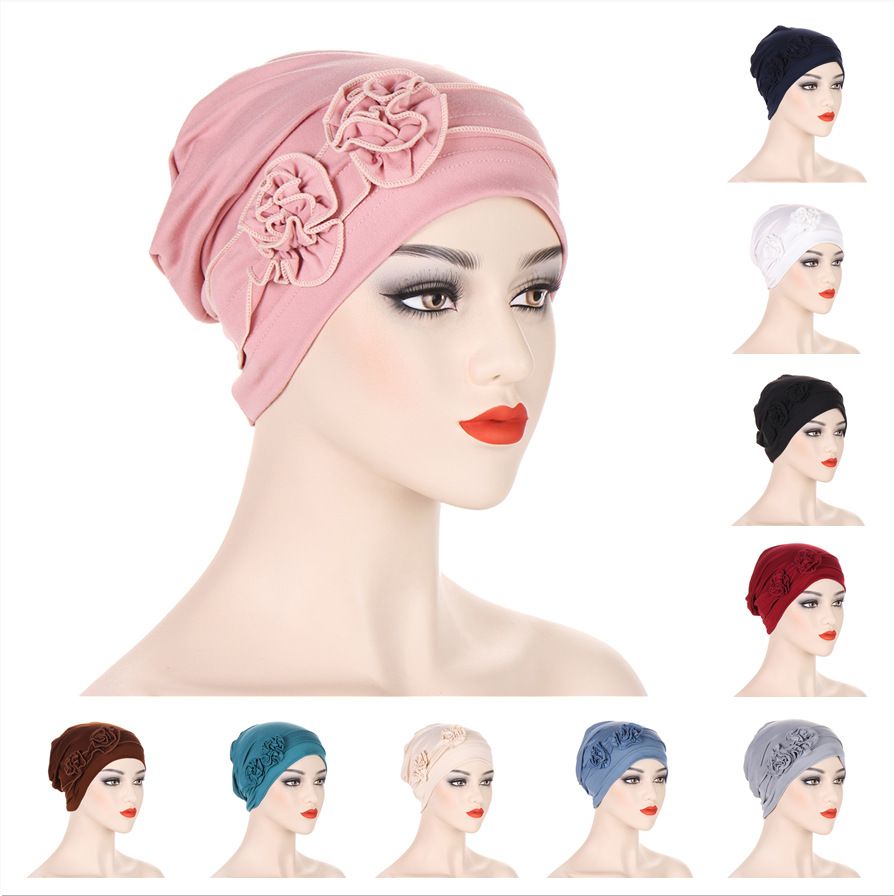 9 Colors Muslim Women Elastic Turban Beanie Soft Cotton Hijab Hat Cap Women Headscarf Hat Sleeping Bonnet Night Sleep Hair Caps Silky Bonnet Satin Adjust Head Cover Hat For Curly Springy Hair Styling