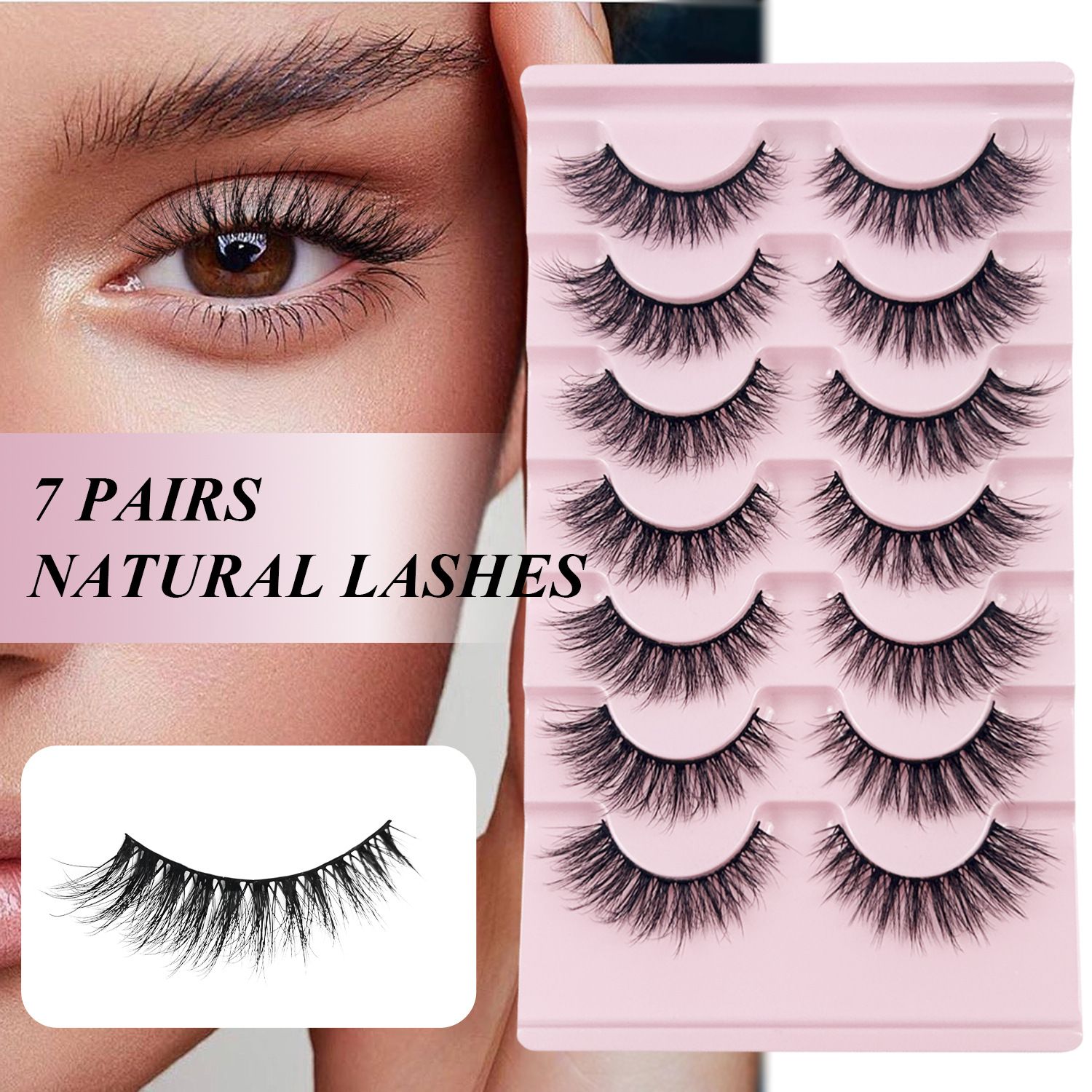 Wispy False Eyelashes Natural Look Short Mink Lashes 3D Faux Mink Eyelashes 7 Pairs Pack