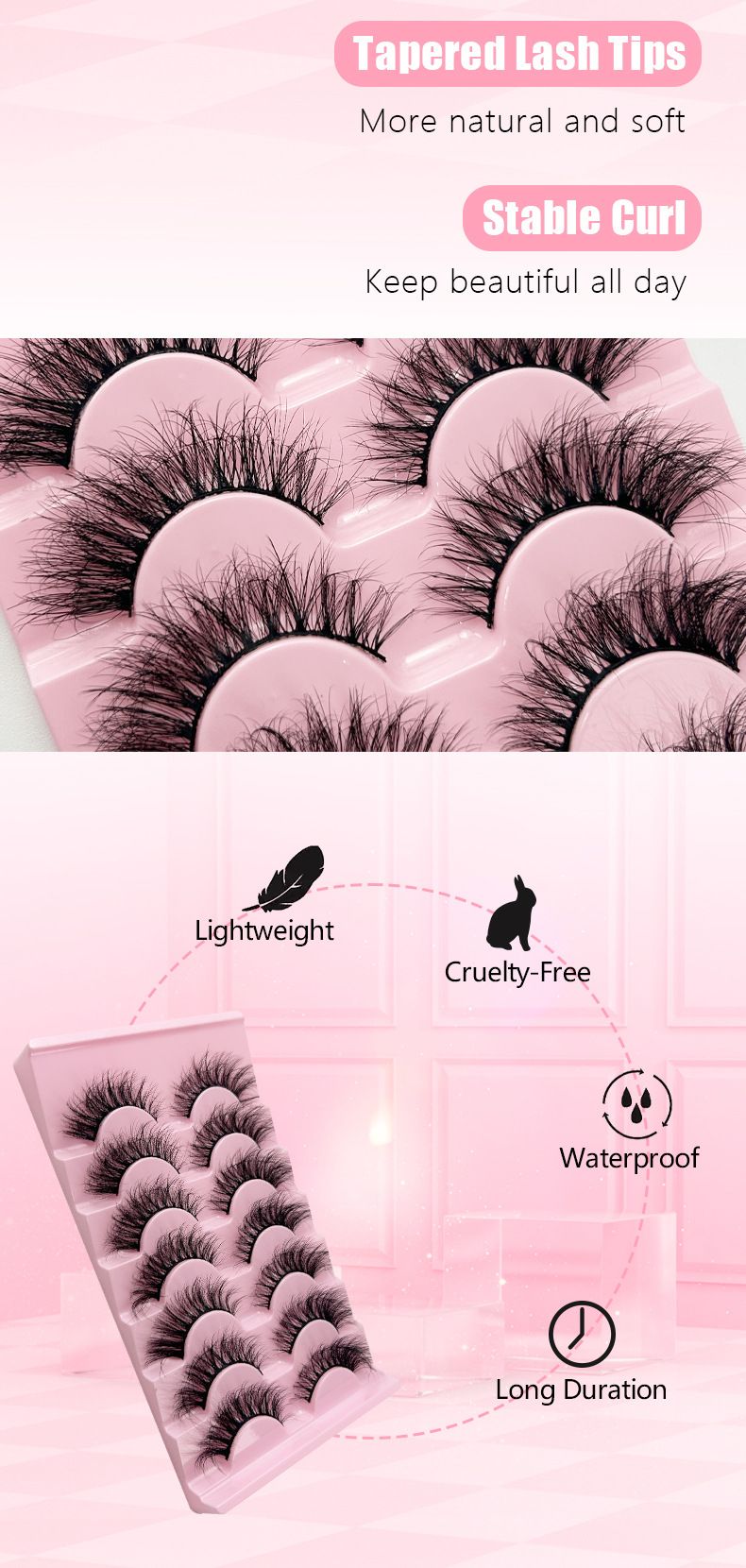 Wispy False Eyelashes Natural Look Short Mink Lashes 3D Faux Mink Eyelashes 7 Pairs Pack