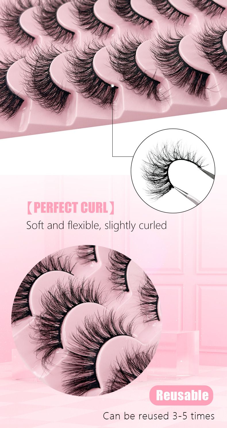 Wispy False Eyelashes Natural Look Short Mink Lashes 3D Faux Mink Eyelashes 7 Pairs Pack