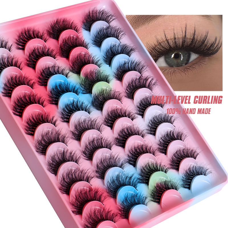 Lashes Mink False Eyelashes 20MM Long Dramatic Fake Eye Lashes， 5D Wispy Eyelashes Russian Strip Lashes Multipack 20 Pairs