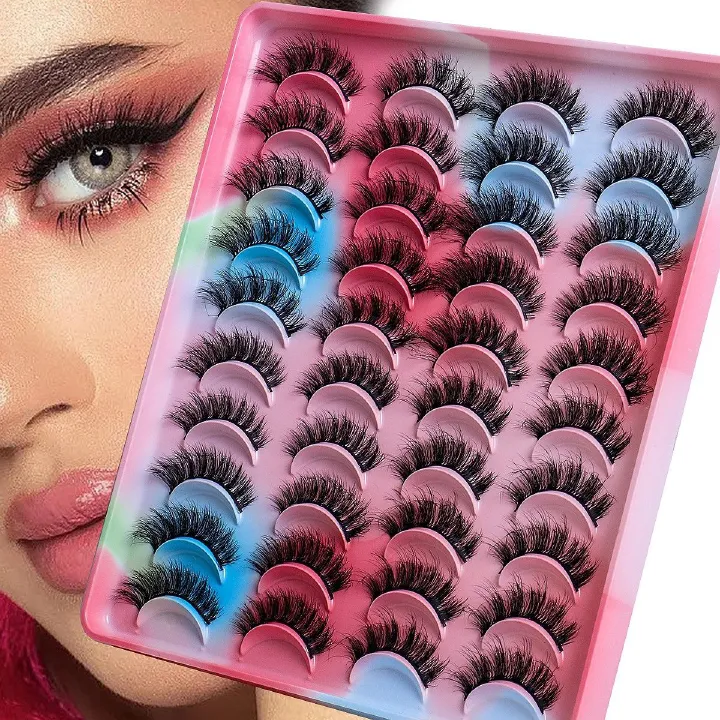 Lashes Mink False Eyelashes 20MM Long Dramatic Fake Eye Lashes， 5D Wispy Eyelashes Russian Strip Lashes Multipack 20 Pairs