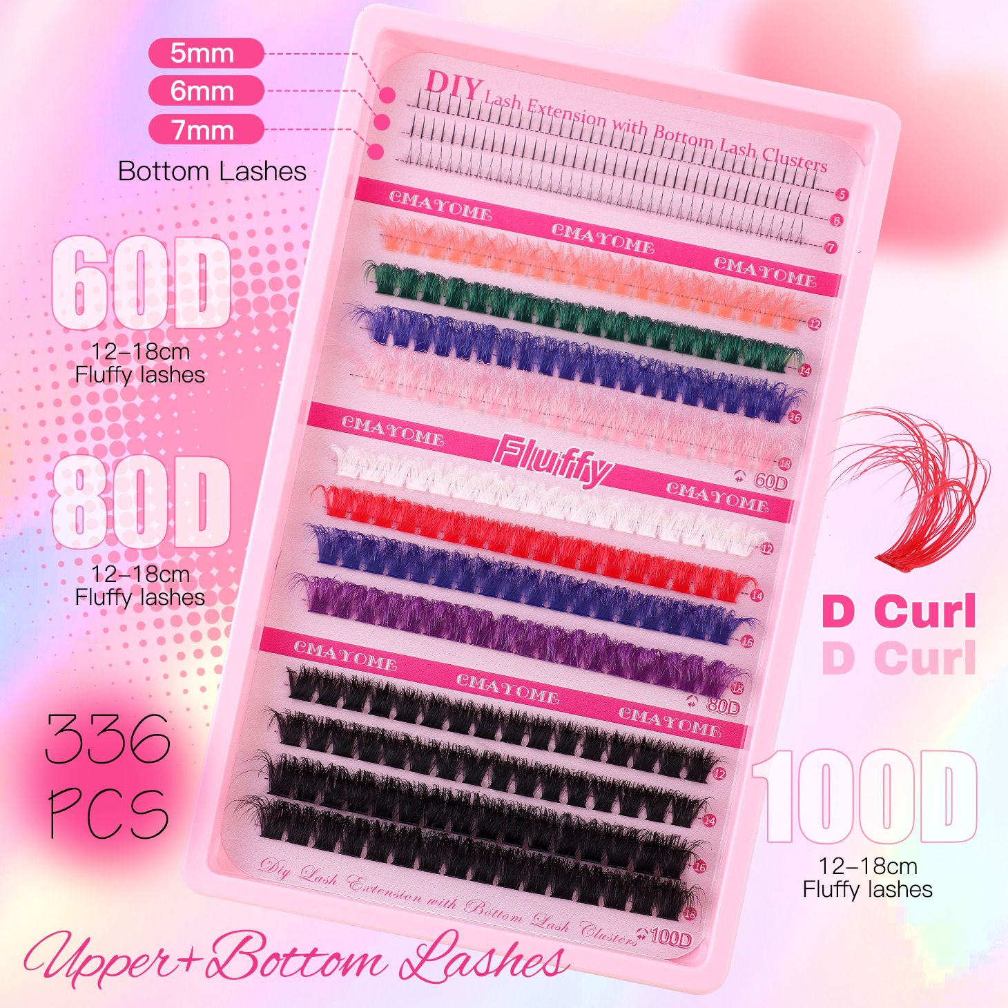 Color false eyelash extension set single cluster DIY Halloween segmented eyelashes DIY Sectional 30D+40D False Eyelashes Hot-melt single cluster segmented eyelashes 60D80D 100D eyelashes combination