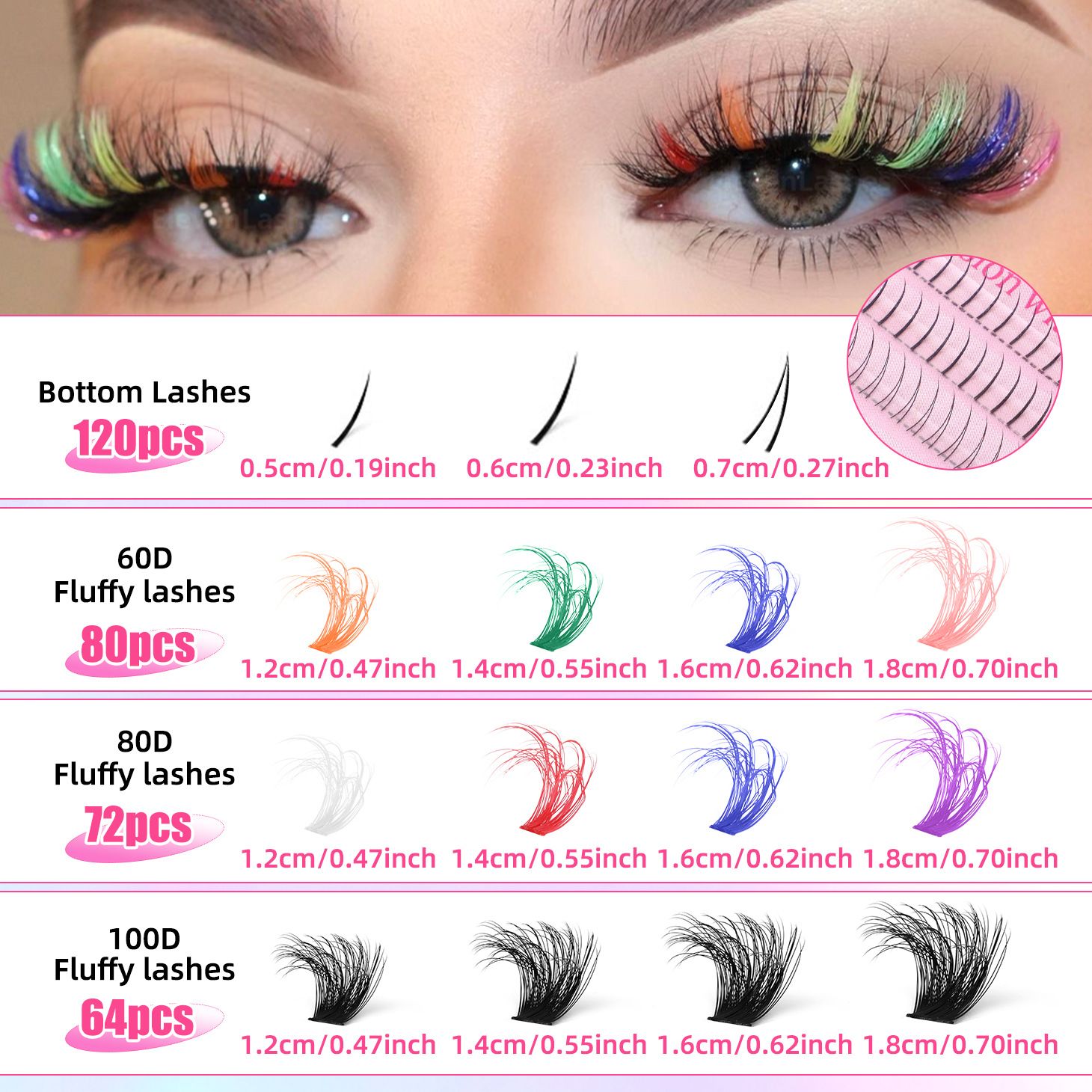 Color false eyelash extension set single cluster DIY Halloween segmented eyelashes DIY Sectional 30D+40D False Eyelashes Hot-melt single cluster segmented eyelashes 60D80D 100D eyelashes combination