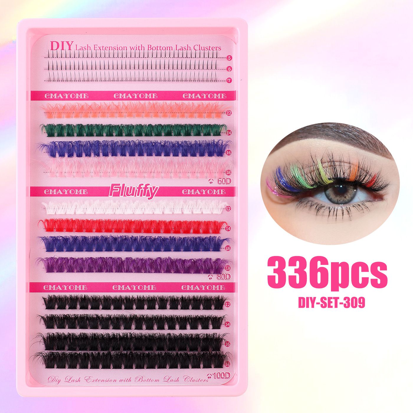 Color false eyelash extension set single cluster DIY Halloween segmented eyelashes DIY Sectional 30D+40D False Eyelashes Hot-melt single cluster segmented eyelashes 60D80D 100D eyelashes combination