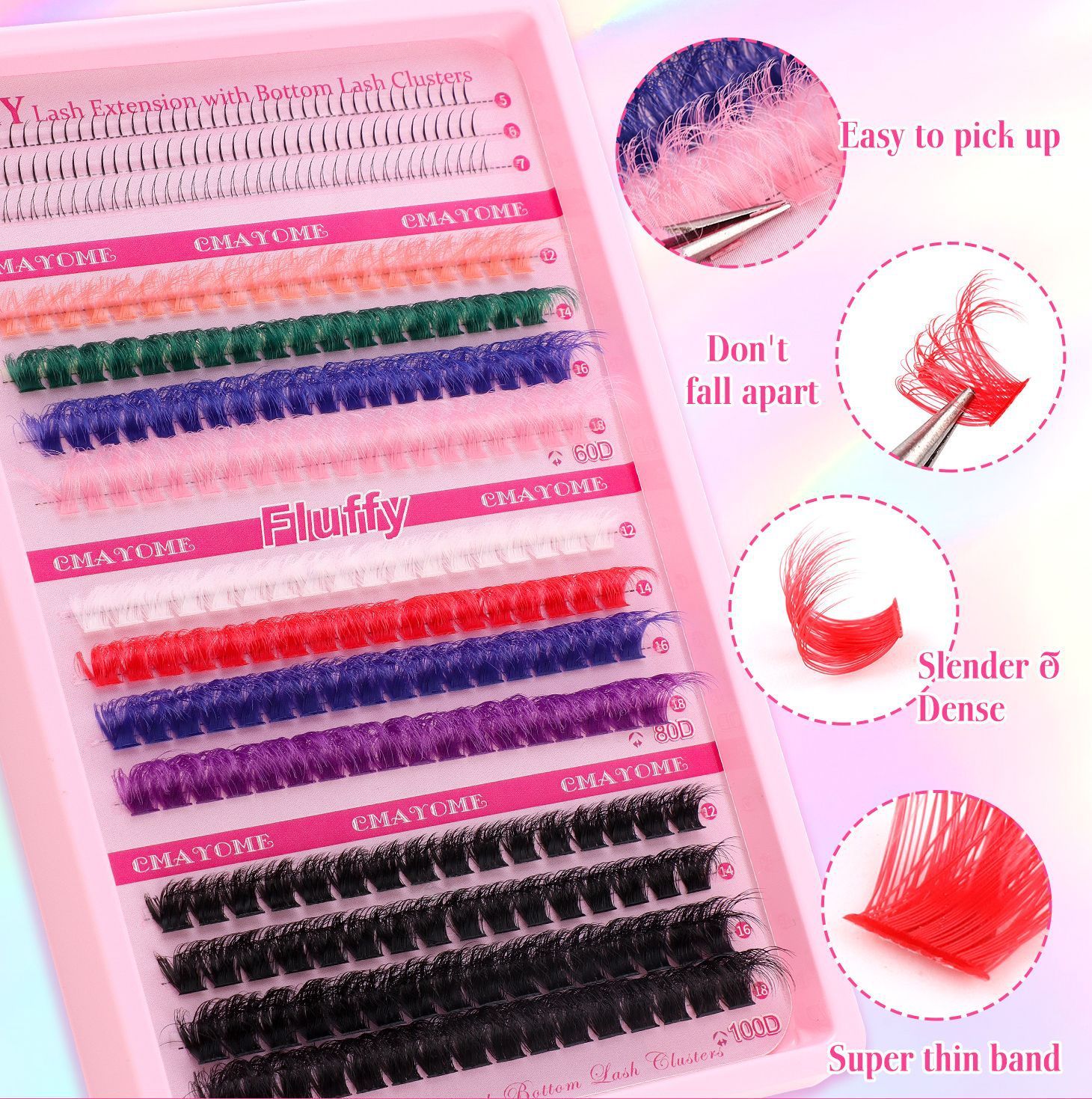 Color false eyelash extension set single cluster DIY Halloween segmented eyelashes DIY Sectional 30D+40D False Eyelashes Hot-melt single cluster segmented eyelashes 60D80D 100D eyelashes combination