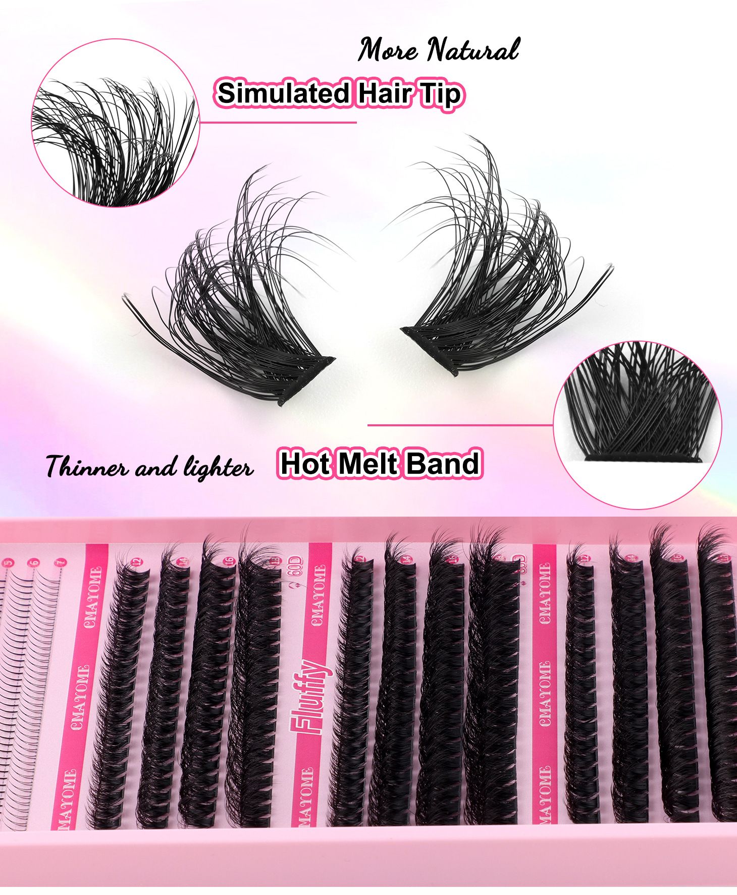 Color false eyelash extension set single cluster DIY Halloween segmented eyelashes DIY Sectional 30D+40D False Eyelashes Hot-melt single cluster segmented eyelashes 60D80D 100D eyelashes combination