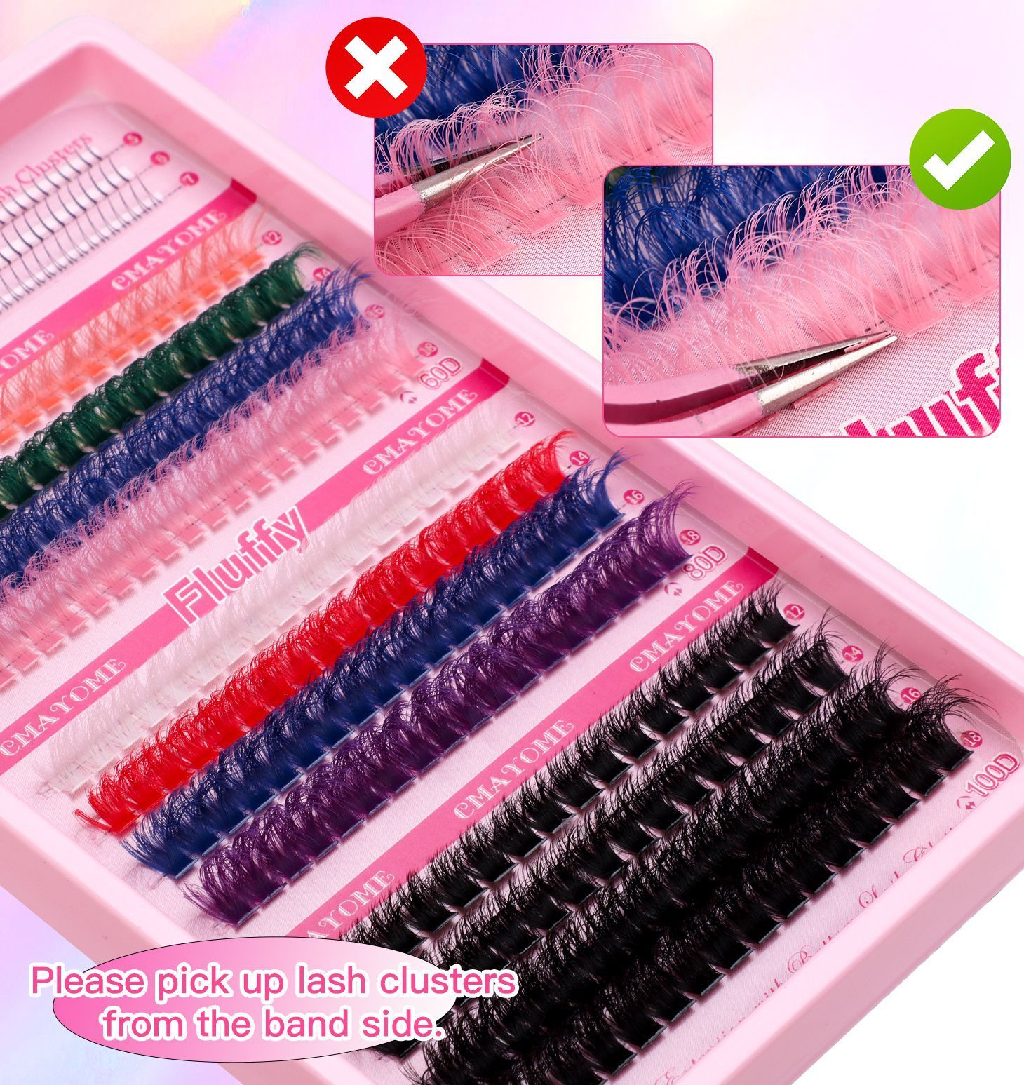 Color false eyelash extension set single cluster DIY Halloween segmented eyelashes DIY Sectional 30D+40D False Eyelashes Hot-melt single cluster segmented eyelashes 60D80D 100D eyelashes combination
