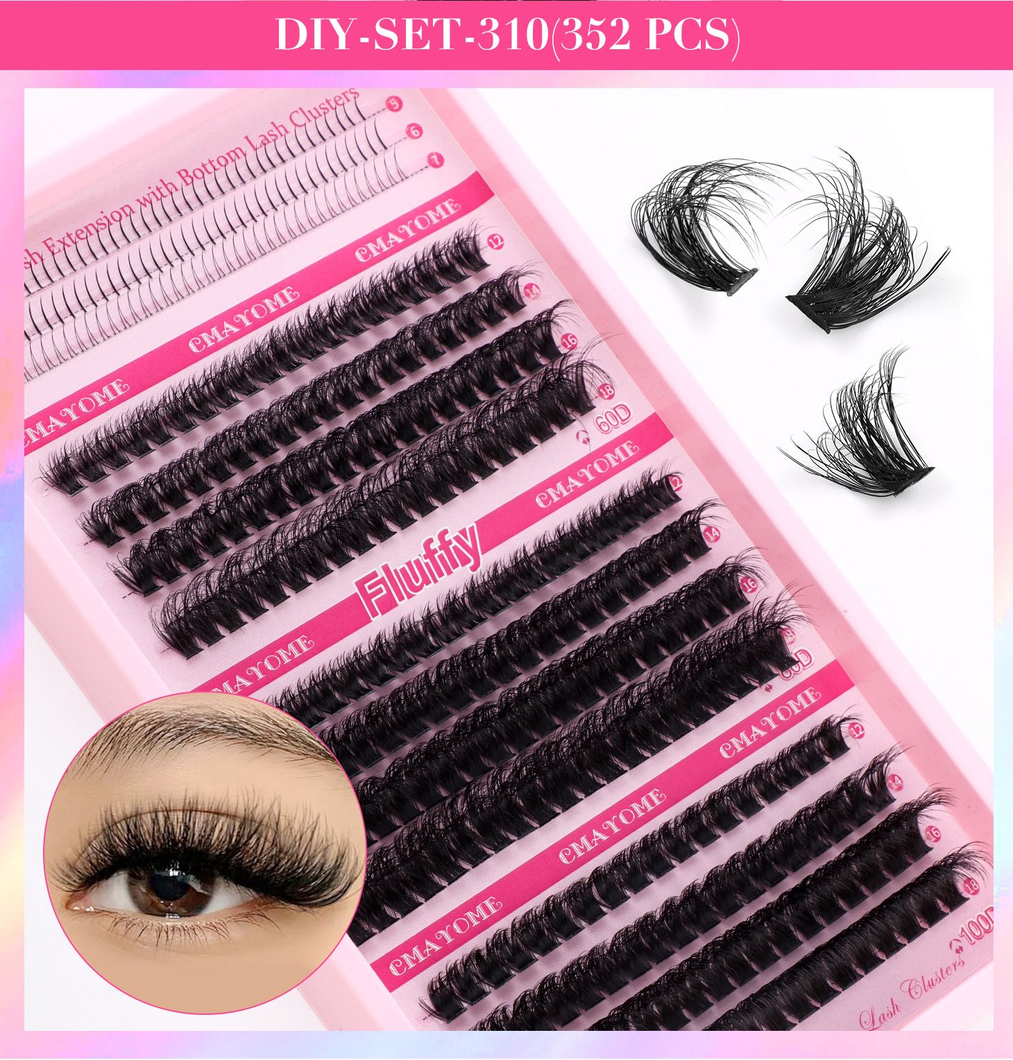 Color false eyelash extension set single cluster DIY Halloween segmented eyelashes DIY Sectional 30D+40D False Eyelashes Hot-melt single cluster segmented eyelashes 60D80D 100D eyelashes combination