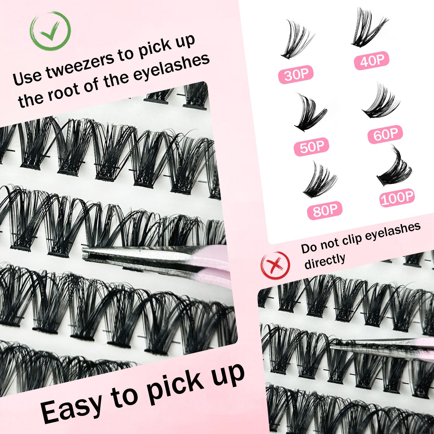 DIY Volume Lash Clusters Thick Eyelash Extension Kit， Individual Lashes Thin Band Lash Bond and Seal Lash Tweezers