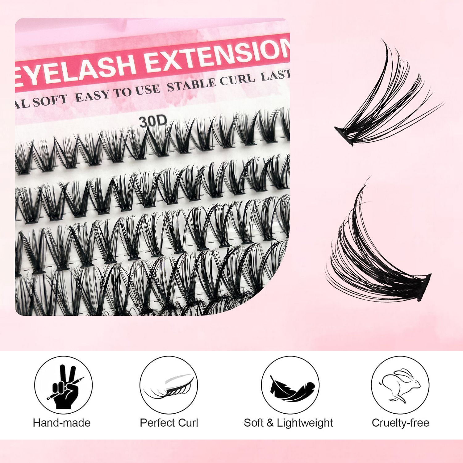 DIY Volume Lash Clusters Thick Eyelash Extension Kit， Individual Lashes Thin Band Lash Bond and Seal Lash Tweezers