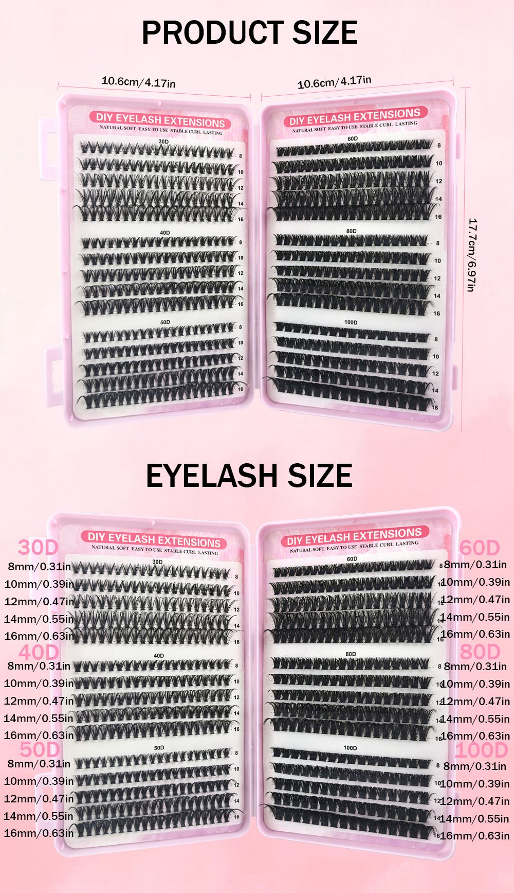 DIY Volume Lash Clusters Thick Eyelash Extension Kit， Individual Lashes Thin Band Lash Bond and Seal Lash Tweezers