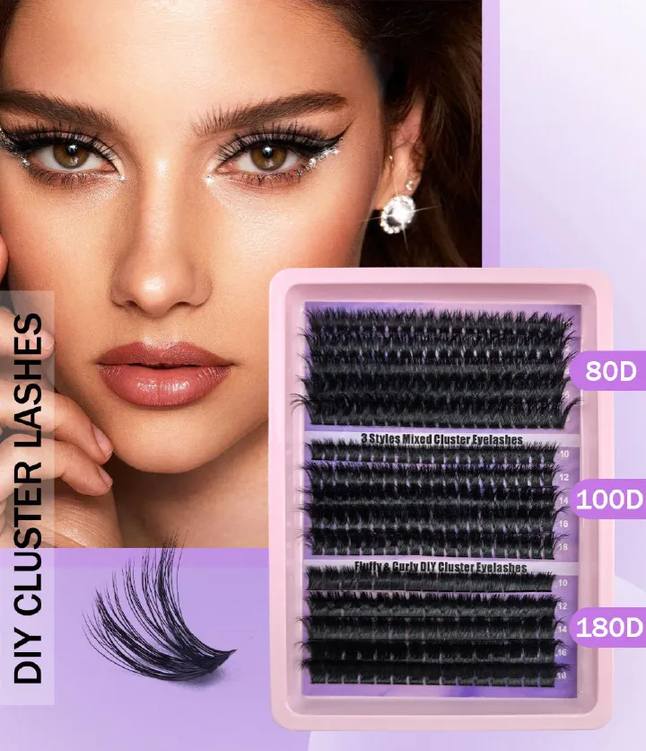 Eyelash Extension Kit 275pcs Individual Eyelashes Kit Cluster Lashes Natural Thick Fluffy Cluster 10-18mm Lash Extension Kit (80D&100D&180D,10-18MIX KIT)