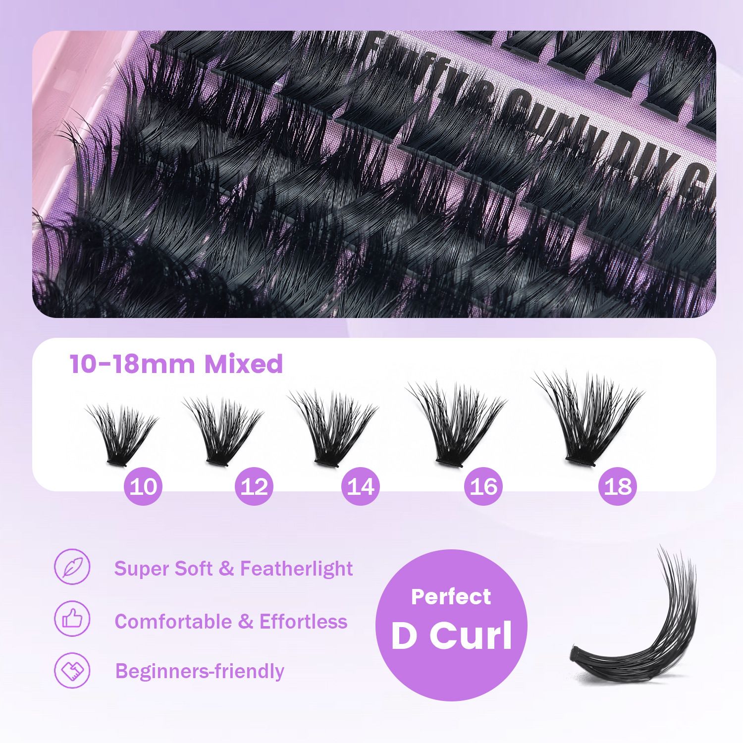 Eyelash Extension Kit 275pcs Individual Eyelashes Kit Cluster Lashes Natural Thick Fluffy Cluster 10-18mm Lash Extension Kit (80D&100D&180D,10-18MIX KIT)