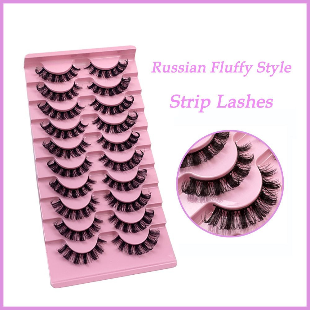 Lashes Nautral Look False Eyelashes 10 Pairs， Russian Strip Lashes Mink Wispy Lashes Pack D-curly Thick Full Volume Cat Eye Lashes Look Like Extensions