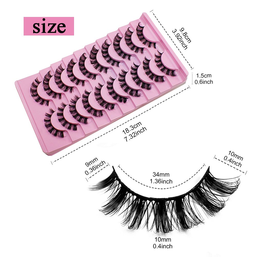 Lashes Nautral Look False Eyelashes 10 Pairs， Russian Strip Lashes Mink Wispy Lashes Pack D-curly Thick Full Volume Cat Eye Lashes Look Like Extensions