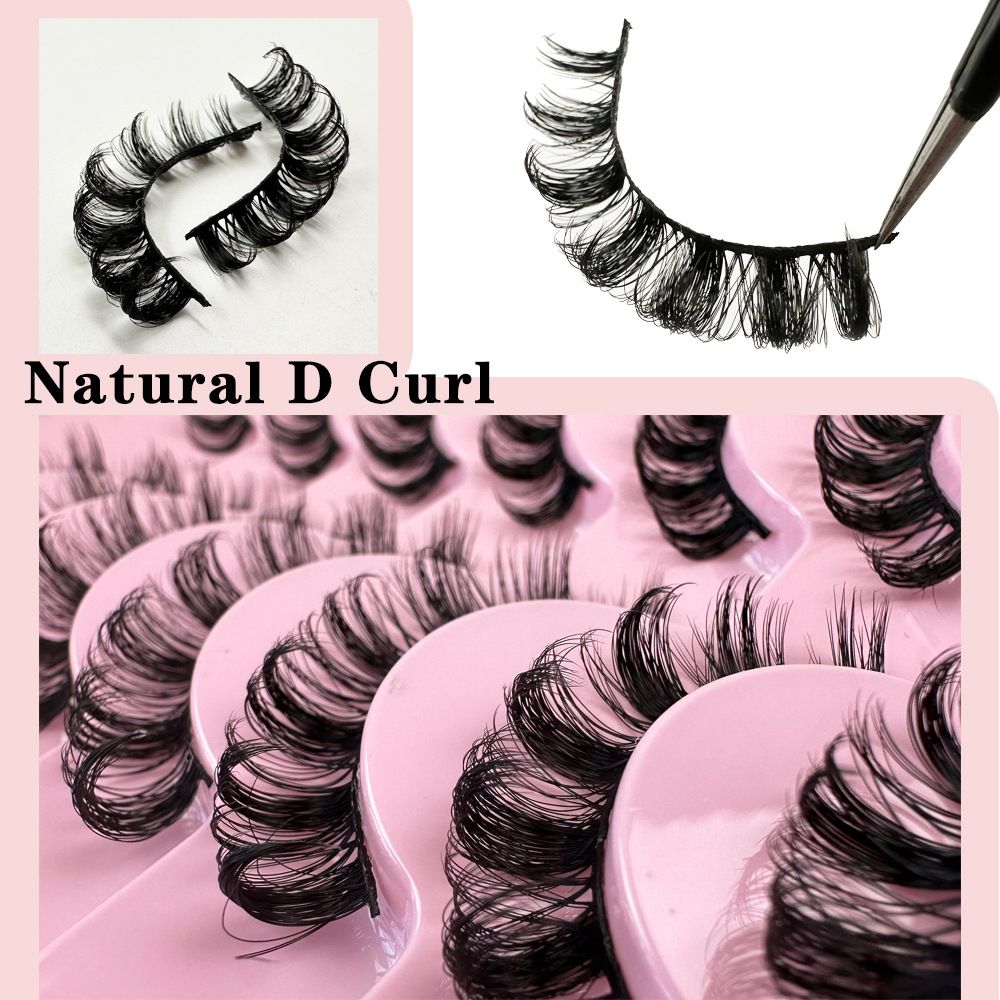 Lashes Nautral Look False Eyelashes 10 Pairs， Russian Strip Lashes Mink Wispy Lashes Pack D-curly Thick Full Volume Cat Eye Lashes Look Like Extensions