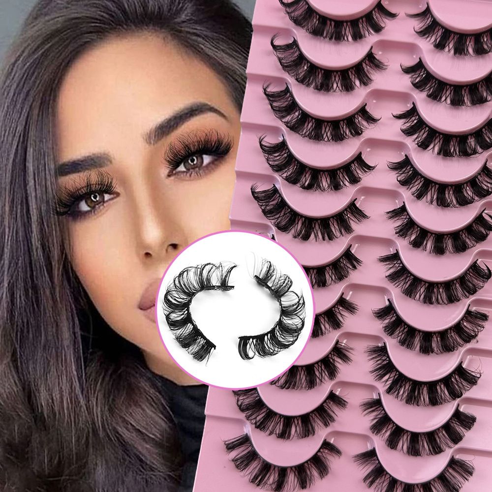 Lashes Nautral Look False Eyelashes 10 Pairs， Russian Strip Lashes Mink Wispy Lashes Pack D-curly Thick Full Volume Cat Eye Lashes Look Like Extensions