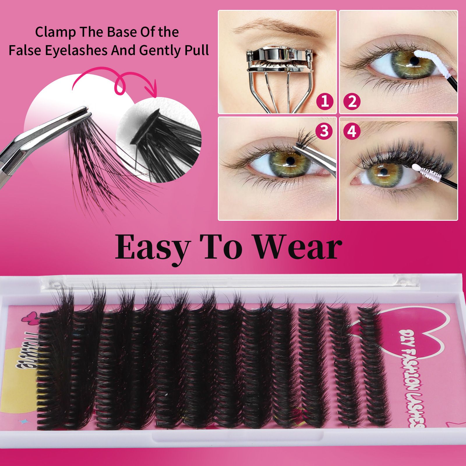 Fluffy Lash Clusters Thick 200D Volume Eyelash Clusters 14-20mm Wispy Individual Lashes D Curly Cluster Eyelash Extensions 240pcs DIY Lash Extension for Beginners view 2