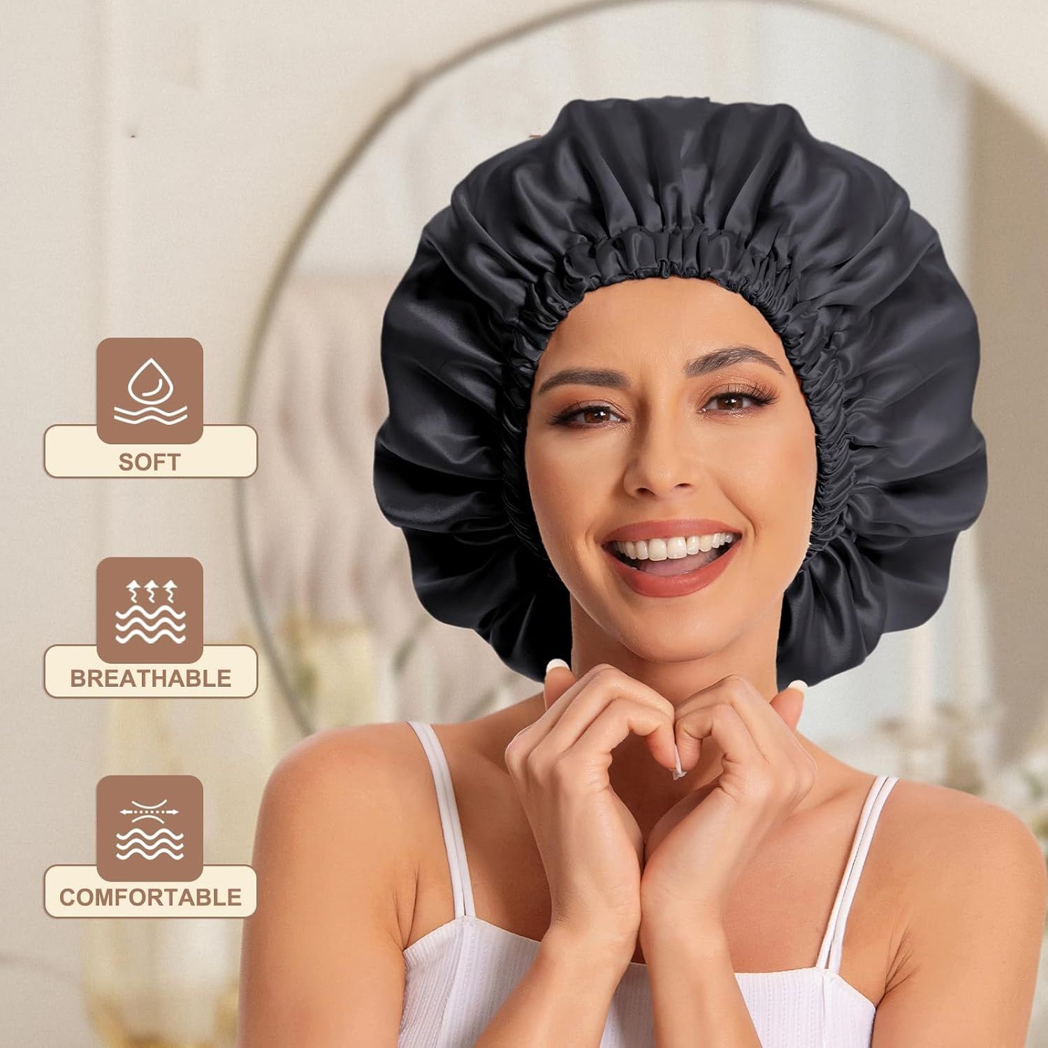 Satin Bonnet Silk Bonnet Hair Bonnet for Sleeping-Slouchy Beanie Hat Satin Sleep Cap for Women's Natural & Curly Hair