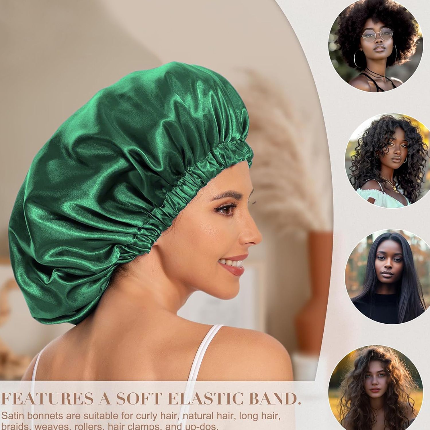 Satin Bonnet Silk Bonnet Hair Bonnet for Sleeping-Slouchy Beanie Hat Satin Sleep Cap for Women's Natural & Curly Hair