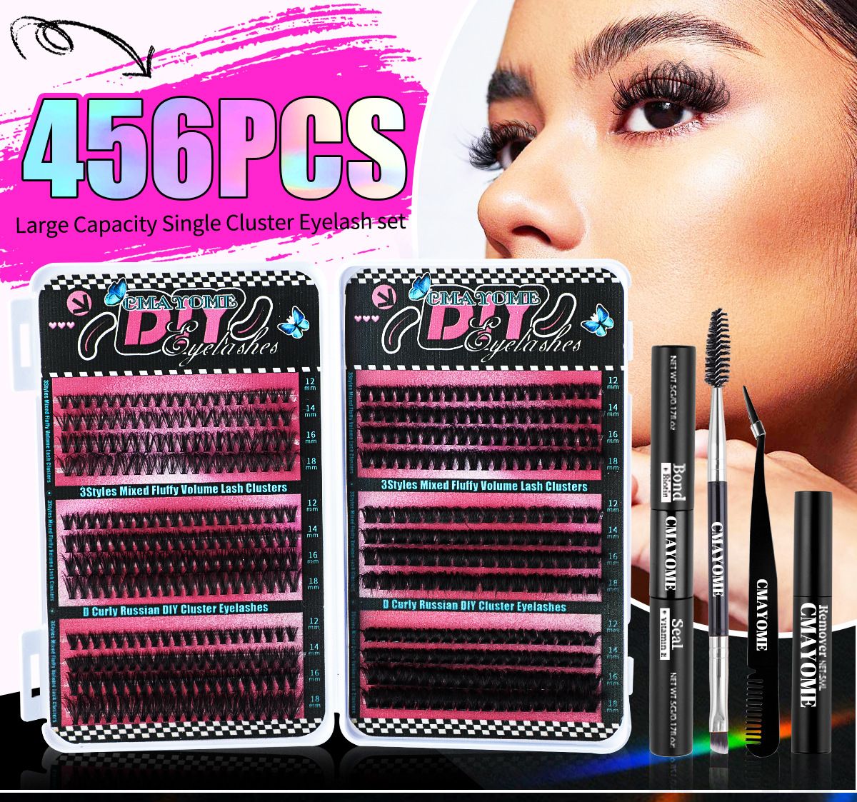 Fluffy Lash Clusters Thick 80/100D Volume Eyelash Clusters 10-20mm Wispy Individual Lashes D Curl Cluster Eyelash Extensions DIY Lash Extension for Beginner