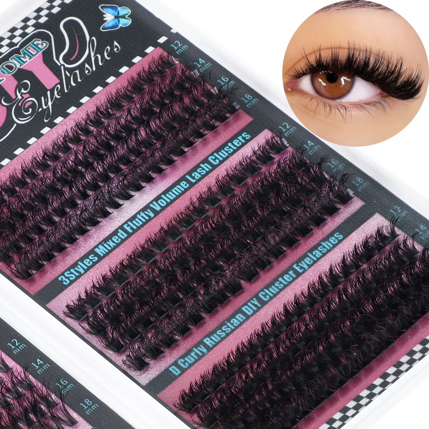 Fluffy Lash Clusters Thick 80/100D Volume Eyelash Clusters 10-20mm Wispy Individual Lashes D Curl Cluster Eyelash Extensions DIY Lash Extension for Beginner