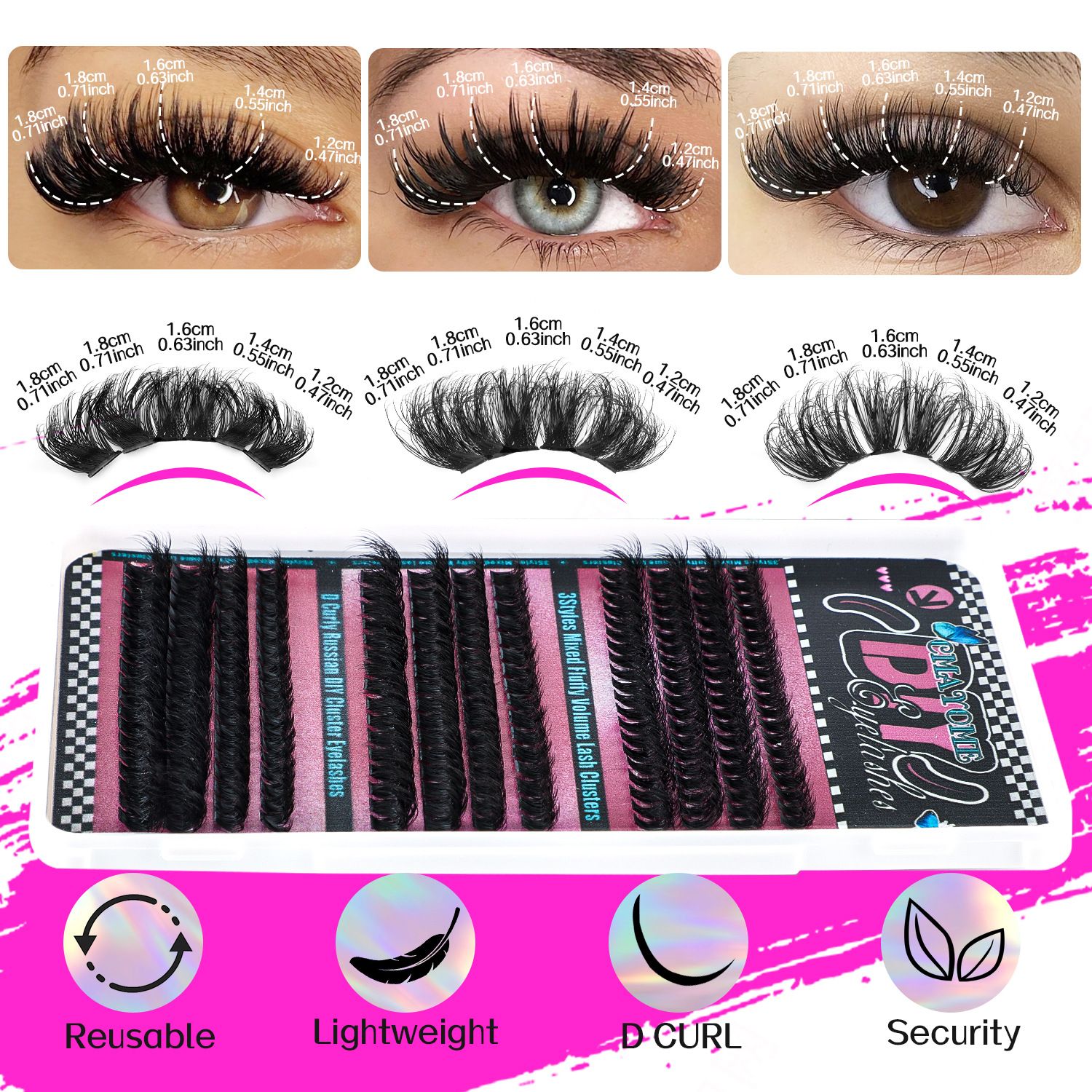 Fluffy Lash Clusters Thick 80/100D Volume Eyelash Clusters 10-20mm Wispy Individual Lashes D Curl Cluster Eyelash Extensions DIY Lash Extension for Beginner