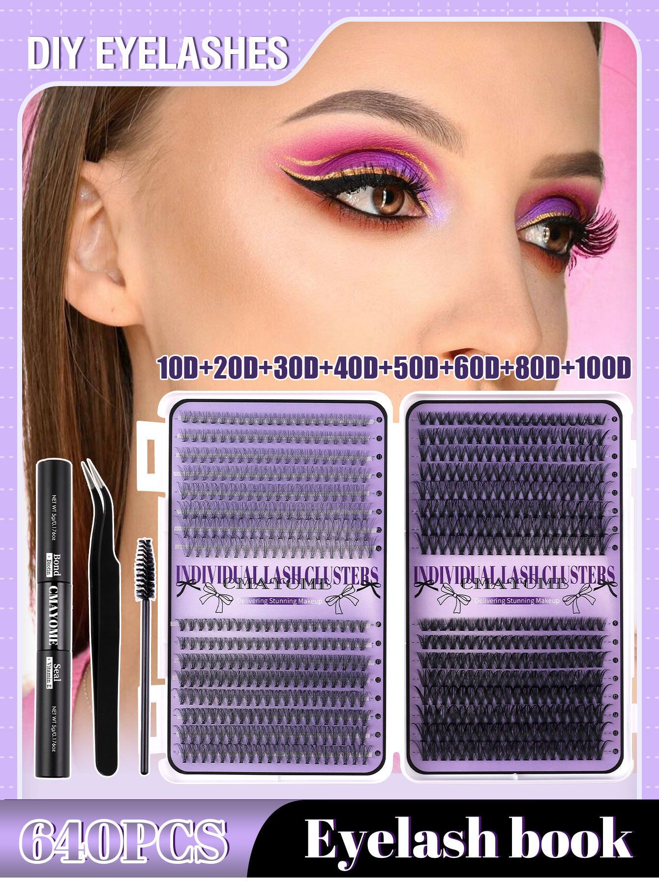 640 Cluster Segmented False Eyelashes Book 9-16mm Mixed Length D Warping Natural Daily Eyelashes Diy Segmented False Eyelash Set, Large Capacity Dense Single Cluster Of False Eyelashes（50d/60d/100d)