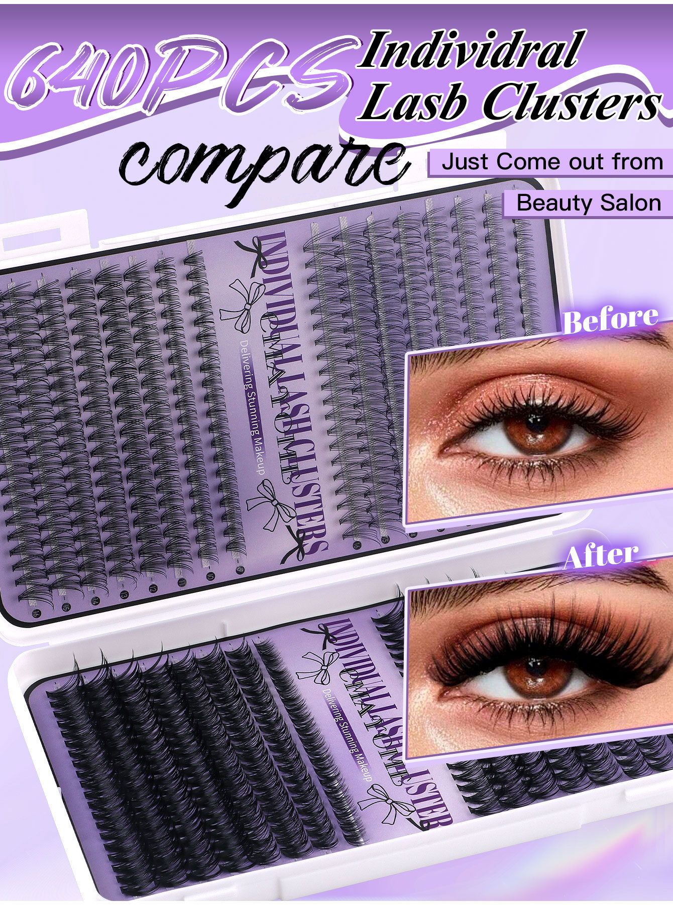 640 Cluster Segmented False Eyelashes Book 9-16mm Mixed Length D Warping Natural Daily Eyelashes Diy Segmented False Eyelash Set, Large Capacity Dense Single Cluster Of False Eyelashes（50d/60d/100d)