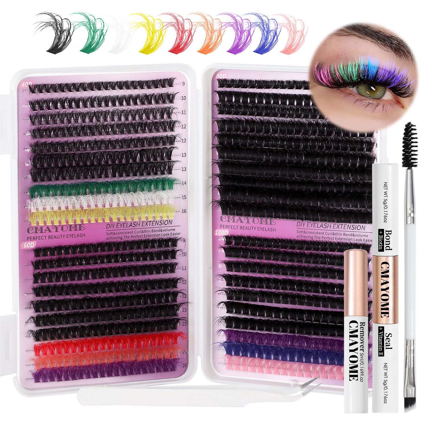 Lash Clusters Color, 780Pcs Fluffy Colored Lash Clusters with D-Curl Eyelashes Volume, DIY Extensions Kit for Home Salon & Waterproof Wear