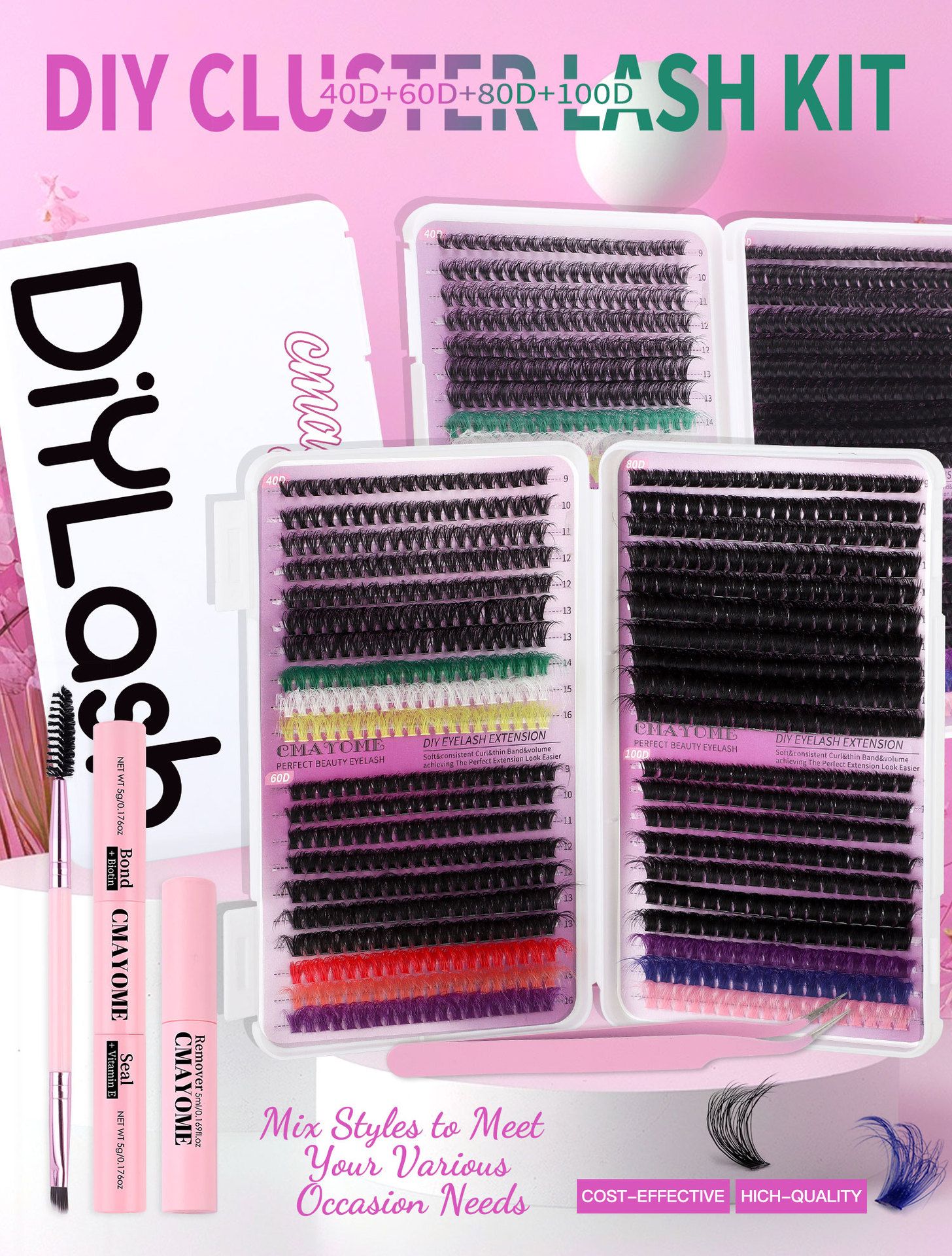 Lash Clusters Color, 780Pcs Fluffy Colored Lash Clusters with D-Curl Eyelashes Volume, DIY Extensions Kit for Home Salon & Waterproof Wear