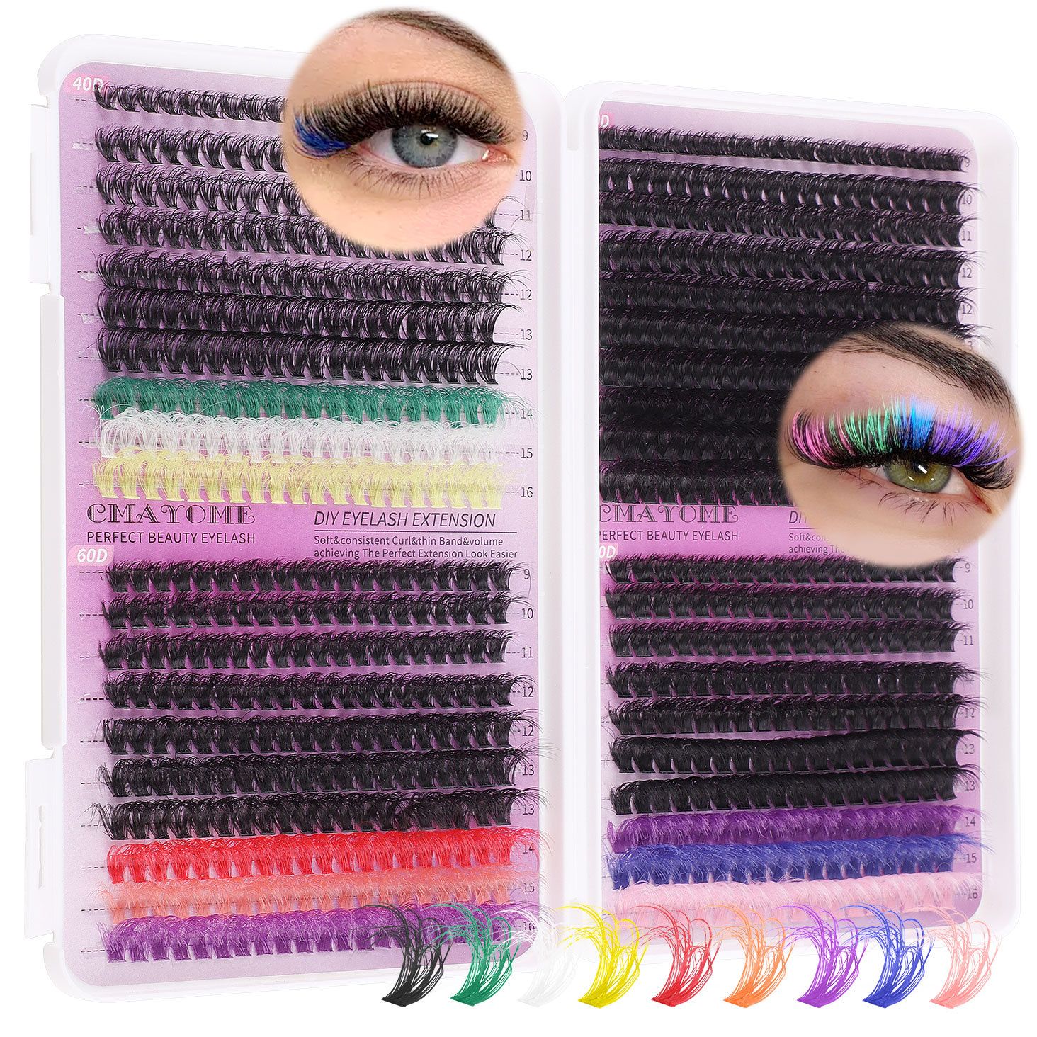 Lash Clusters Color, 780Pcs Fluffy Colored Lash Clusters with D-Curl Eyelashes Volume, DIY Extensions Kit for Home Salon & Waterproof Wear