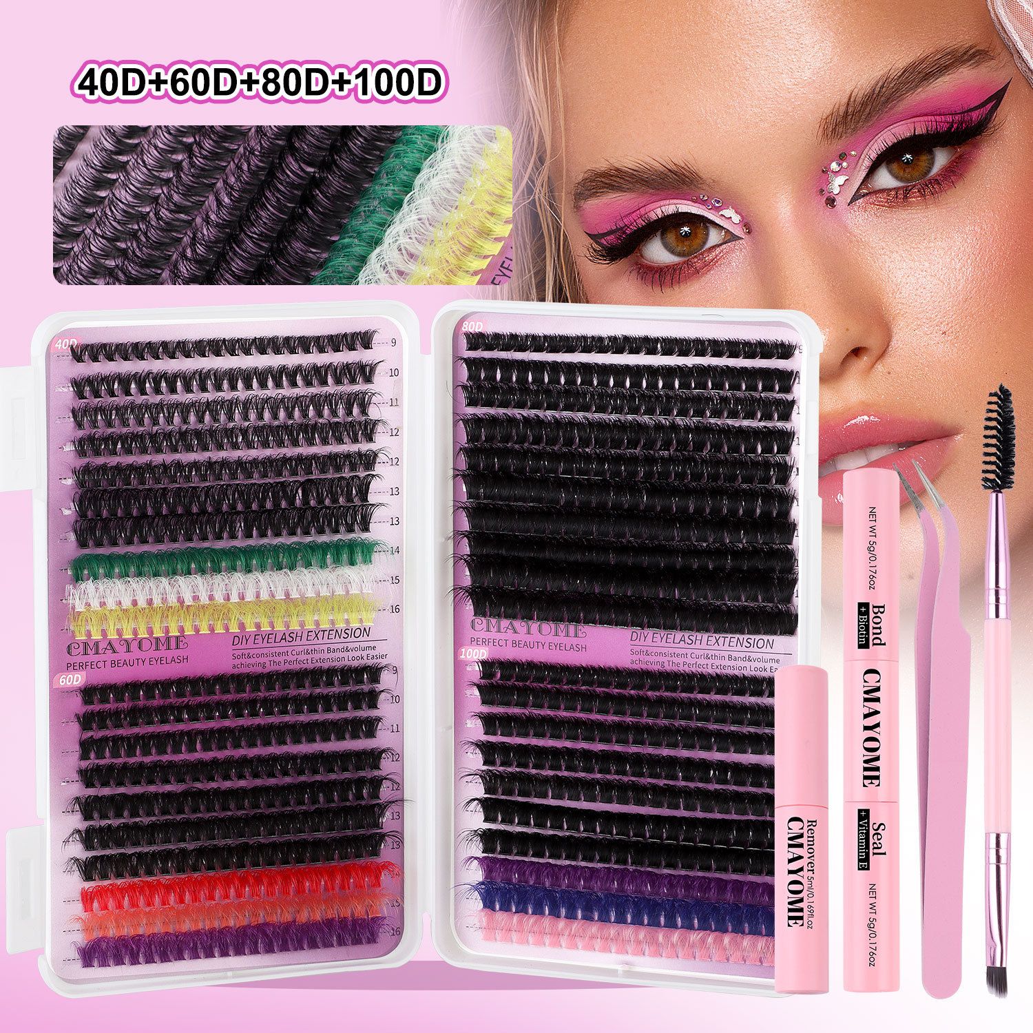 Lash Clusters Color, 780Pcs Fluffy Colored Lash Clusters with D-Curl Eyelashes Volume, DIY Extensions Kit for Home Salon & Waterproof Wear