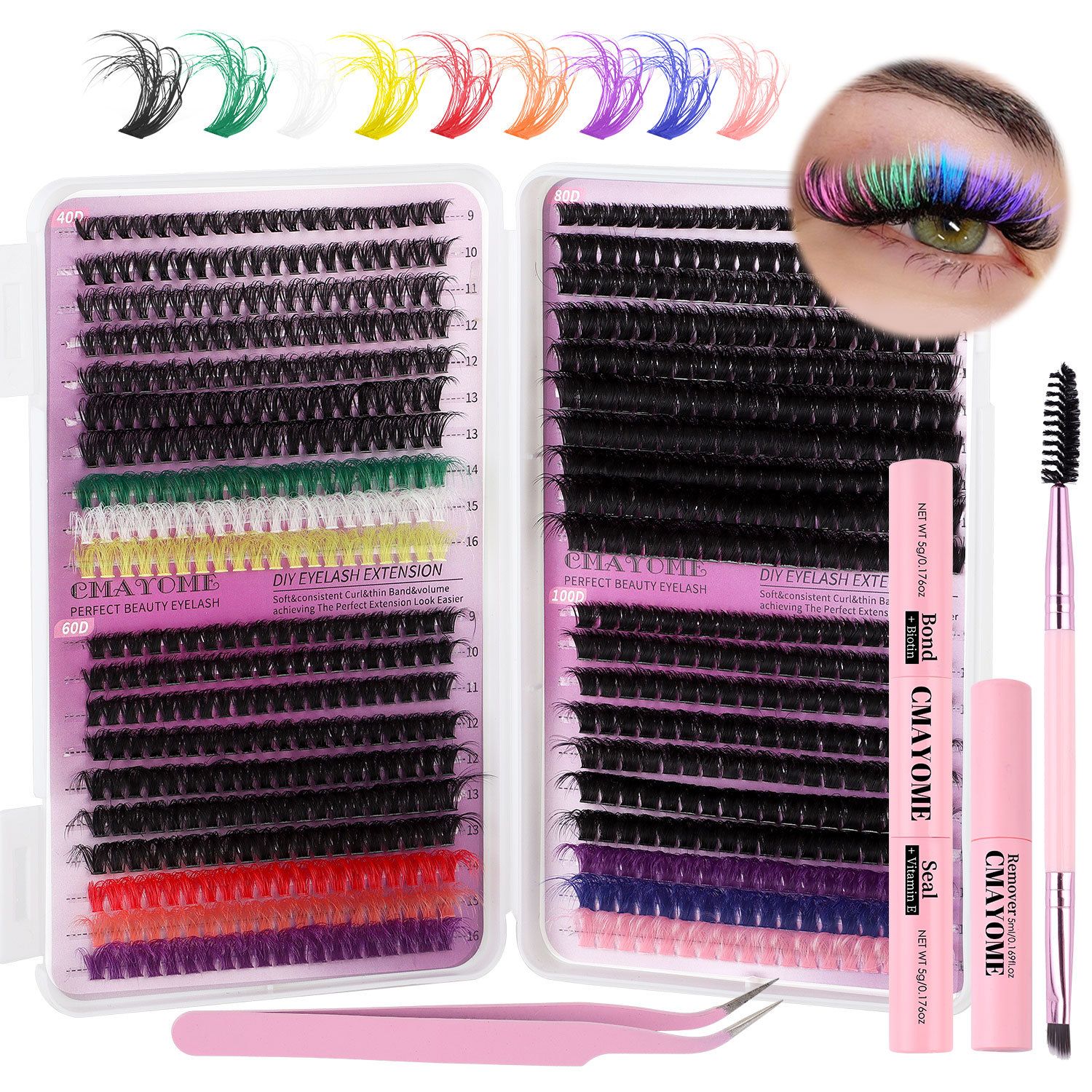 Lash Clusters Color, 780Pcs Fluffy Colored Lash Clusters with D-Curl Eyelashes Volume, DIY Extensions Kit for Home Salon & Waterproof Wear