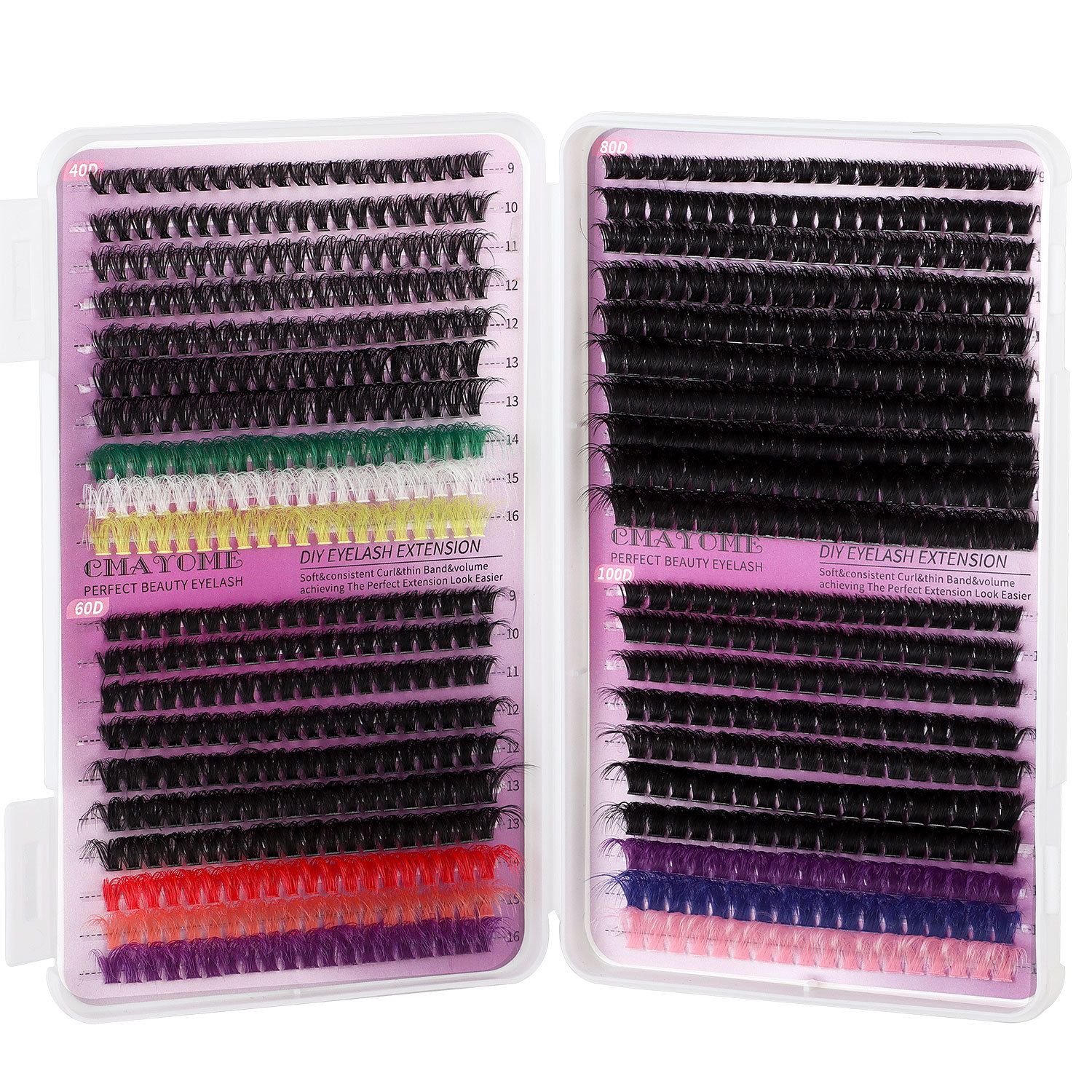 Lash Clusters Color, 780Pcs Fluffy Colored Lash Clusters with D-Curl Eyelashes Volume, DIY Extensions Kit for Home Salon & Waterproof Wear
