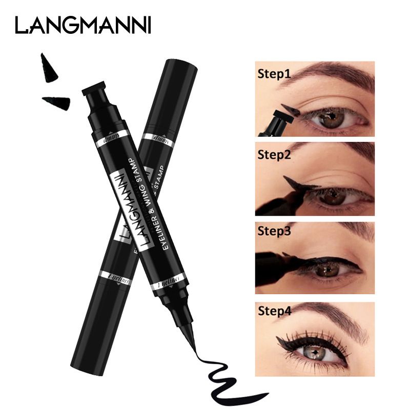 Liquid Winged Eyeliner Stamp,Smudge Proof Waterproof Eyeliner Pen Set,Long-Lasting Eye Liner Face Makeup,Star Flowers Hearts Triangle Black Eyeliner Stamp Pencil