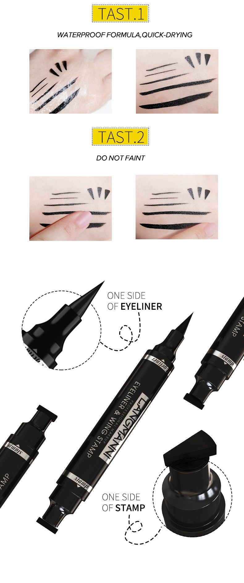 Liquid Winged Eyeliner Stamp,Smudge Proof Waterproof Eyeliner Pen Set,Long-Lasting Eye Liner Face Makeup,Star Flowers Hearts Triangle Black Eyeliner Stamp Pencil