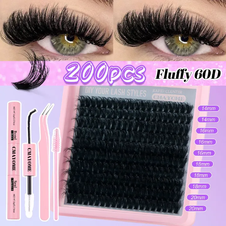 Lash Clusters Kit 60D Fluffy Lash Clusters Eyelash Extension Kit 12-20mm Individual Lashes Kit with Lash Bond and Seal, Lash Tweezers for DIY Lashes Extension