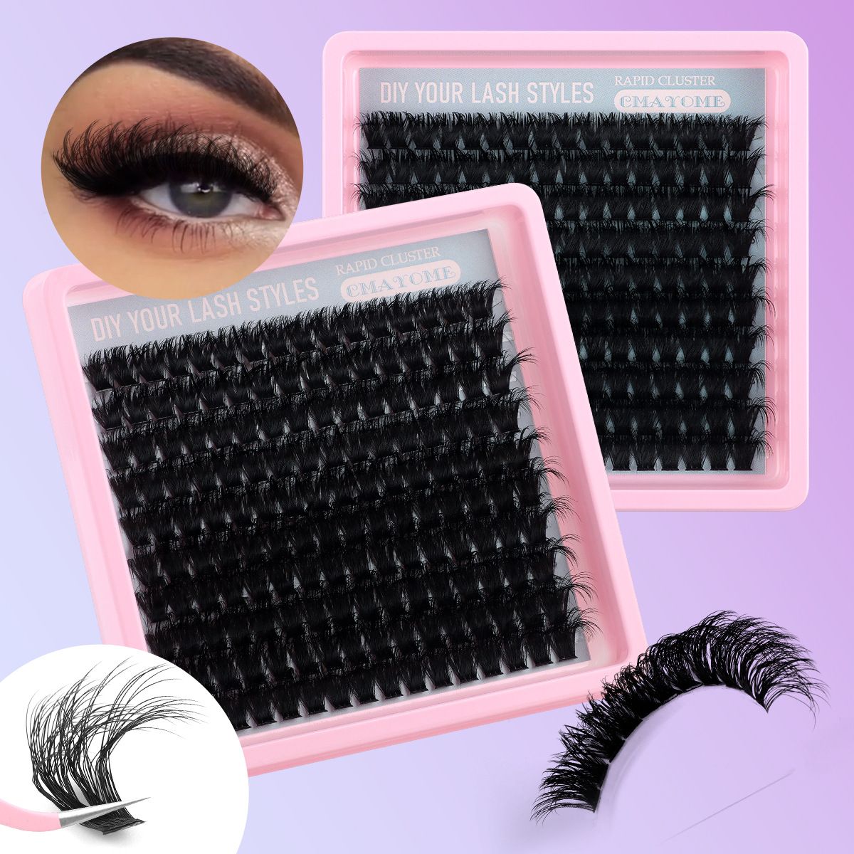 Lash Clusters Kit 60D Fluffy Lash Clusters Eyelash Extension Kit 12-20mm Individual Lashes Kit with Lash Bond and Seal, Lash Tweezers for DIY Lashes Extension
