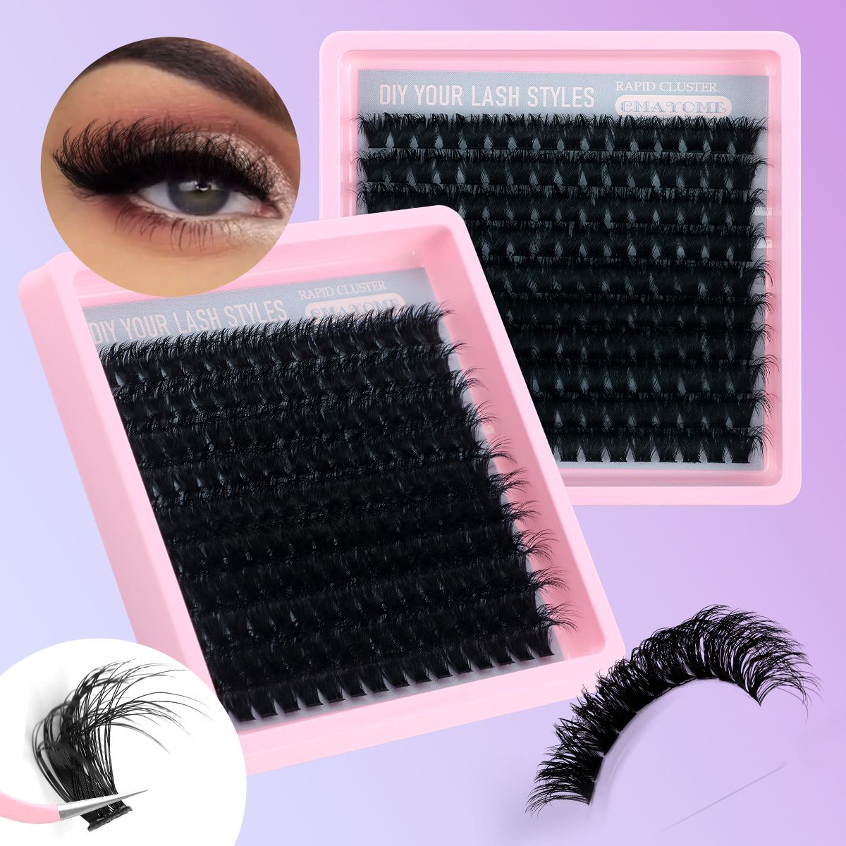 Lash Clusters Kit 60D Fluffy Lash Clusters Eyelash Extension Kit 12-20mm Individual Lashes Kit with Lash Bond and Seal, Lash Tweezers for DIY Lashes Extension