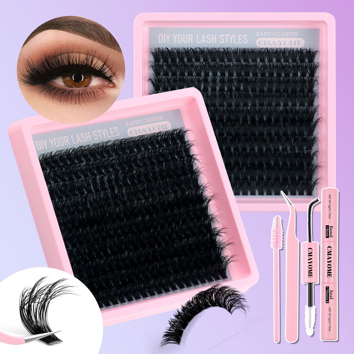 Lash Clusters Kit 60D Fluffy Lash Clusters Eyelash Extension Kit 12-20mm Individual Lashes Kit with Lash Bond and Seal, Lash Tweezers for DIY Lashes Extension