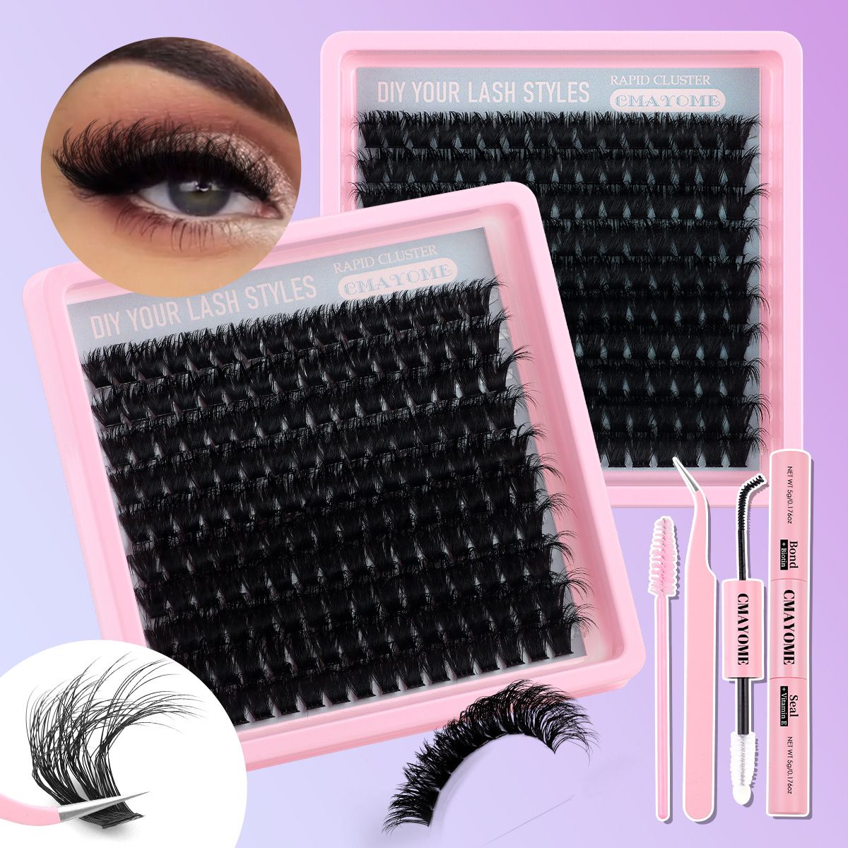 Lash Clusters Kit 60D Fluffy Lash Clusters Eyelash Extension Kit 12-20mm Individual Lashes Kit with Lash Bond and Seal, Lash Tweezers for DIY Lashes Extension