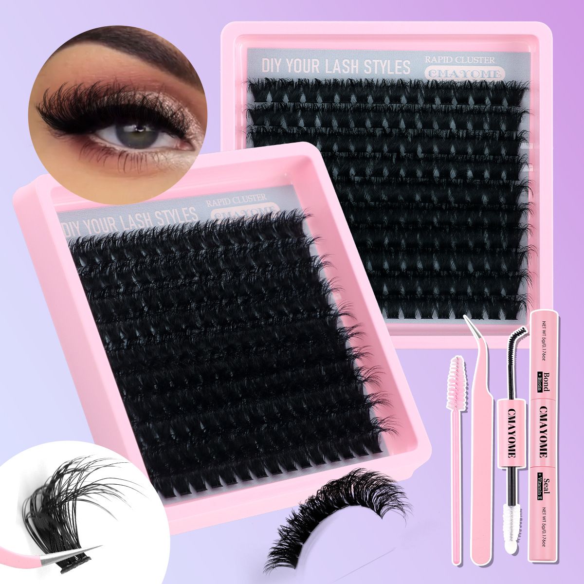 Lash Clusters Kit 60D Fluffy Lash Clusters Eyelash Extension Kit 12-20mm Individual Lashes Kit with Lash Bond and Seal, Lash Tweezers for DIY Lashes Extension